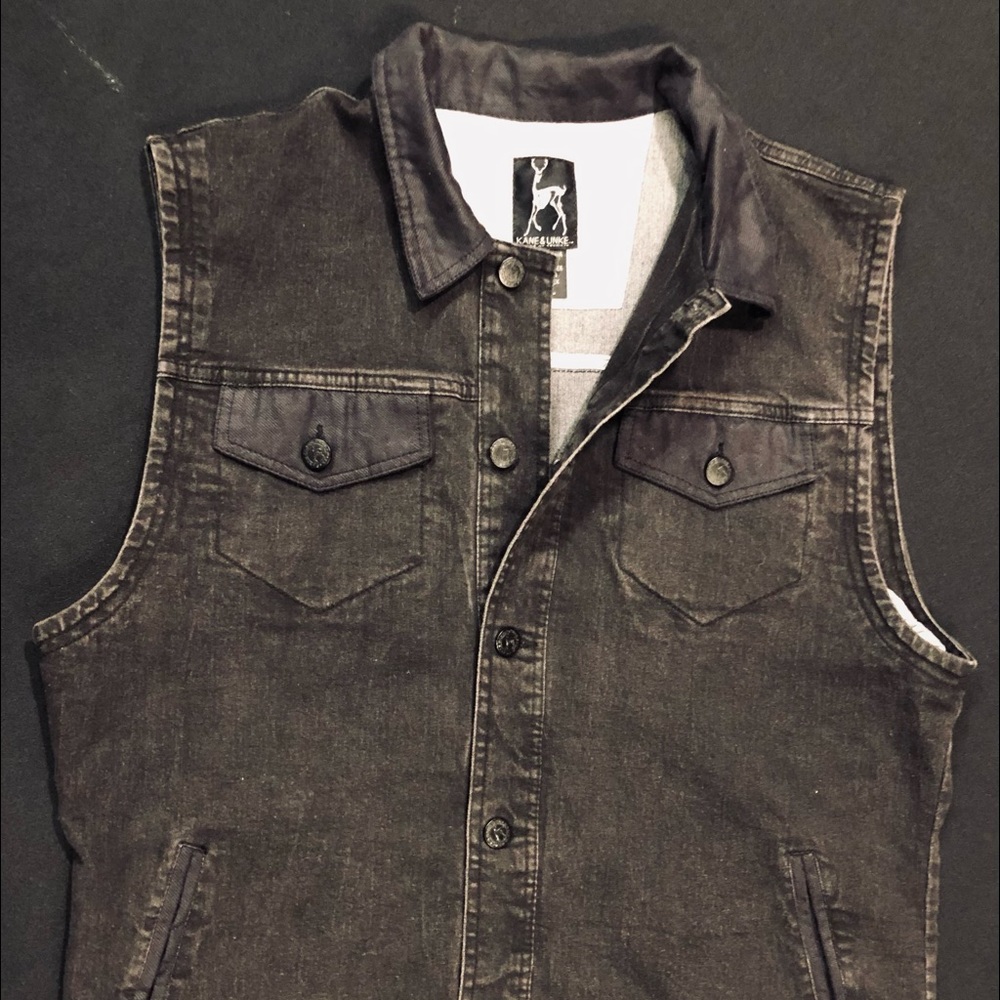 Designer Black Denim Vest by Kane & Unke